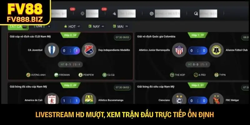 Livestream HD mượt, xem trận đấu trực tiếp ổn định